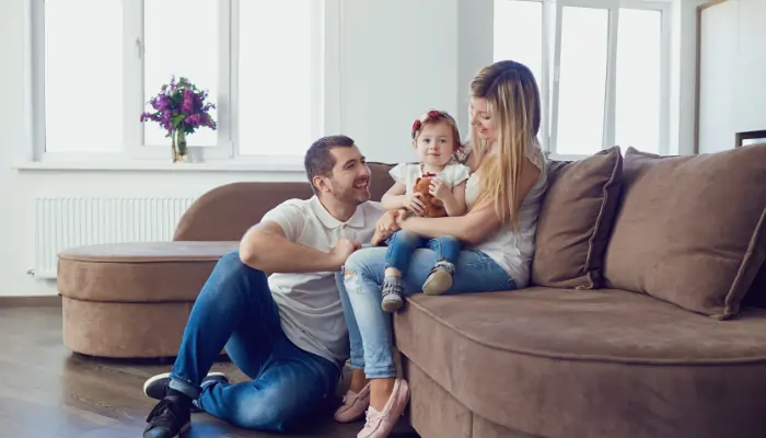 family in living room